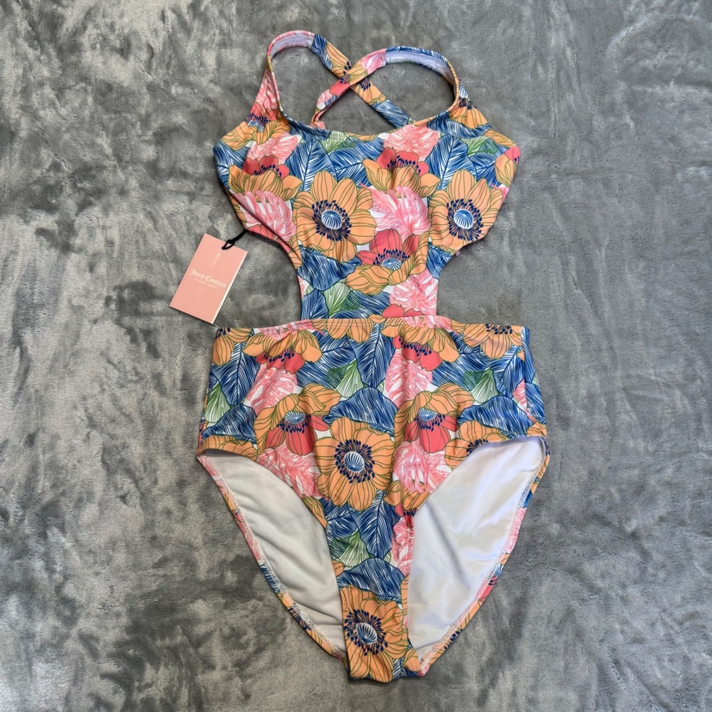 Juicy Couture Pink Floral Cutout Monokini One Piece Swimsuit NWT Size Large